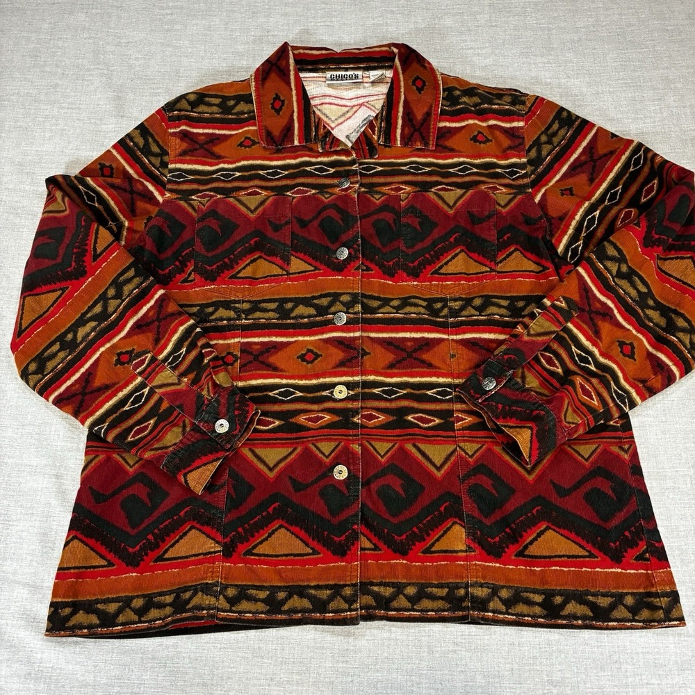 Vintage Chico's Design Jacket Shirt Womens 2 Large Southwest Aztec 100% Cotton